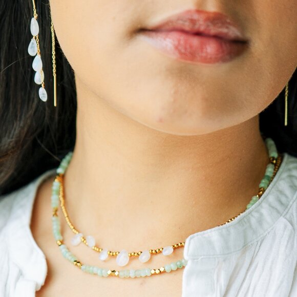 STUNNING Moonstone Threader Earrings Gemstone Dangle Earring June Birthday Gift - Picture 3 of 15